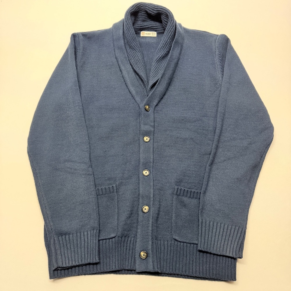 H2H Mens Shawl Collar Cardigan Sweater Blue Button Front  Size L